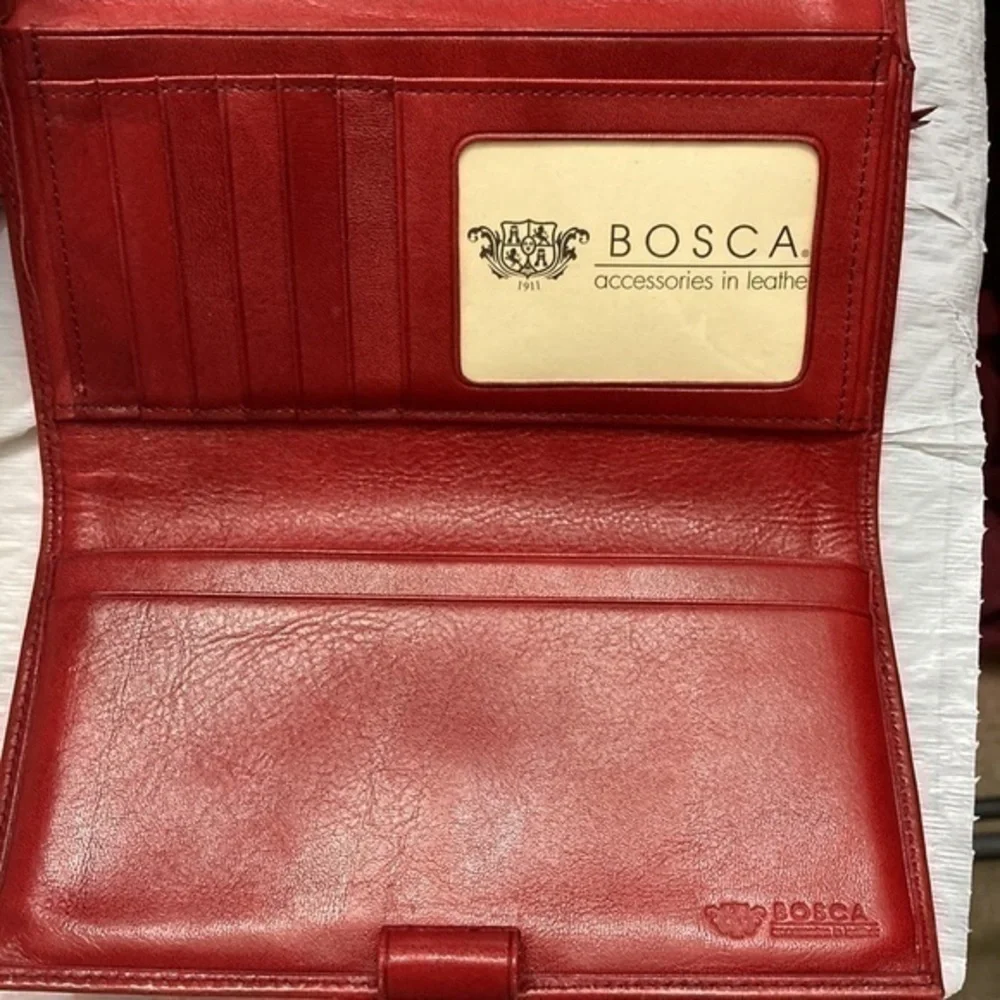 Bosca red leather checkbook wallet